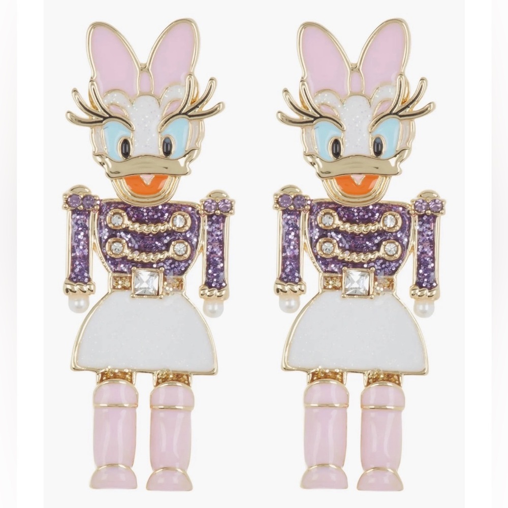 BaubleBar Disney Daisy Duck Holiday Christmas Nutcracker Earrings Goldtone NWT